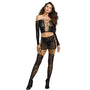 Dreamgirl Lace Patterned Knit Two - Piece Garter Set With Attached Garters and Stockings Black OS - Royal Sins