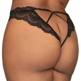 Dreamgirl Lace Tanga Open - Crotch Panty and Elastic Open Back Detail Black 3X Hanging - Royal Sins