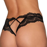 Dreamgirl Lace Tanga Open - Crotch Panty and Elastic Open Back Detail Black L Hanging - Royal Sins