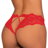 Dreamgirl Lace Tanga Open - Crotch Panty and Elastic Open Back Detail Red M - Royal Sins