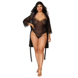 Dreamgirl Mesh Robe & Strappy Back Teddy With Lace Trim Black 2XL Hanging - Royal Sins