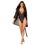 Dreamgirl Mesh Robe & Strappy Back Teddy With Lace Trim Black XL Hanging - Royal Sins