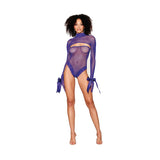 Dreamgirl Metallic Fishnet Seamless Teddy and Matching Shrug Restraint Violet O/S - Royal Sins