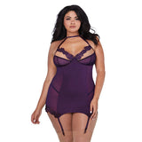 Dreamgirl Microfiber and Mesh Garter Slip With Underwire Shelf Bra Plum Queen - Royal Sins