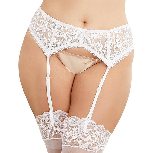 Dreamgirl Plus - Size Sexy And Delicate Scalloped Lace Garter Belt White Queen Hanging - Royal Sins