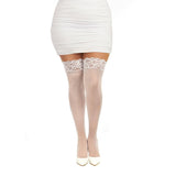 Dreamgirl Plus - Size Sheer Thigh - High Stockings with Silicone Lace Top White Queen - Royal Sins