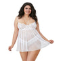 Dreamgirl Plus - Size Stretch Lace & Mesh Babydoll With Underwire Cups, Pearl Neckline/Wrist Cuffs & Pearl G - String White OS Queen Hanging - Royal Sins