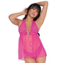 Dreamgirl Simply Sexy Scalloped Stretch Lace & Mesh Halter T - Back Babydoll Pink OS - Royal Sins
