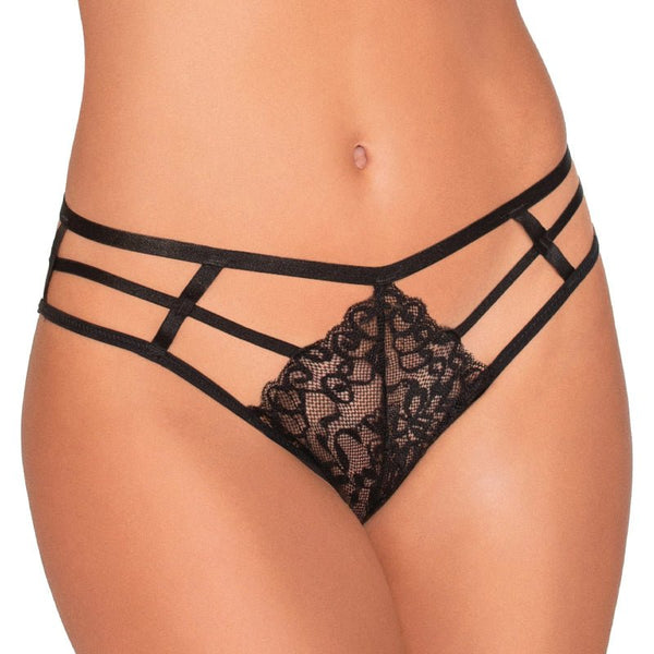 Dreamgirl Strappy Cheeky Panty with Center Front Lace Detail Black XL Hanging - Royal Sins