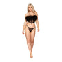 Dreamgirl Stretch Mesh Bustier with Removable Feather Trim and G - String Set Black S - Royal Sins