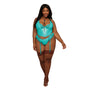 Dreamgirl Stretch Vinyl and Lace Bustier and G - string Set Ocean 1XL - Royal Sins