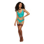 Dreamgirl Stretch Vinyl and Lace Bustier and G - string Set Ocean S - Royal Sins