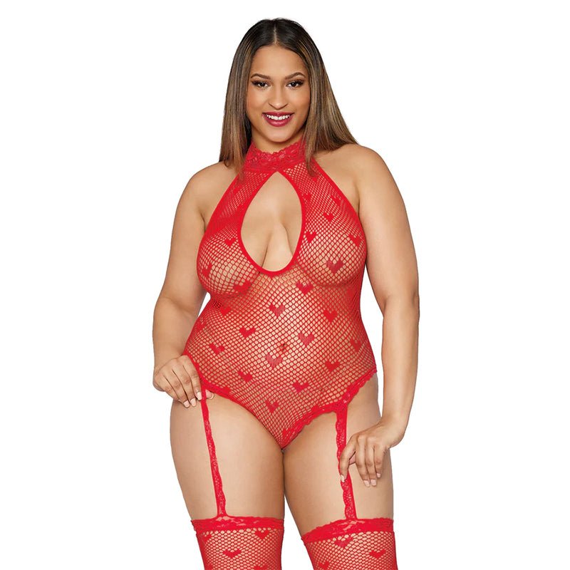 Dreamgirl Teddy Bodystocking Lipstick Red OSQ - Royal Sins
