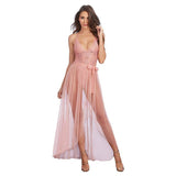 Dreamgirl Teddy & Sheer Mesh Maxi Skirt With G - String Rose Small Hanging - Royal Sins