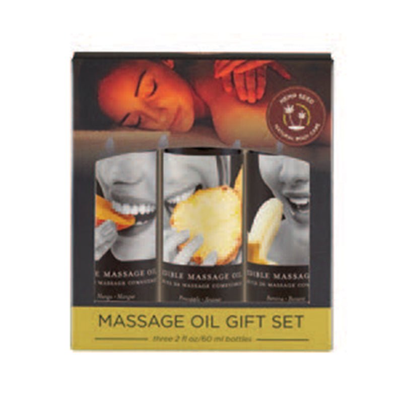 Earthly Body Edible Massage Oil Gift Set: 2oz Mango,2oz Banana & 2oz Pineapple - Royal Sins