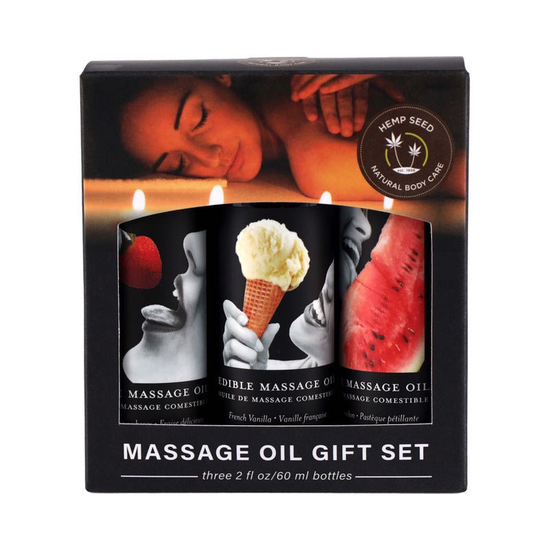 Earthly Body Hemp Seed Edible Massage Oil 3 - Piece Gift Set 2 oz. - Royal Sins