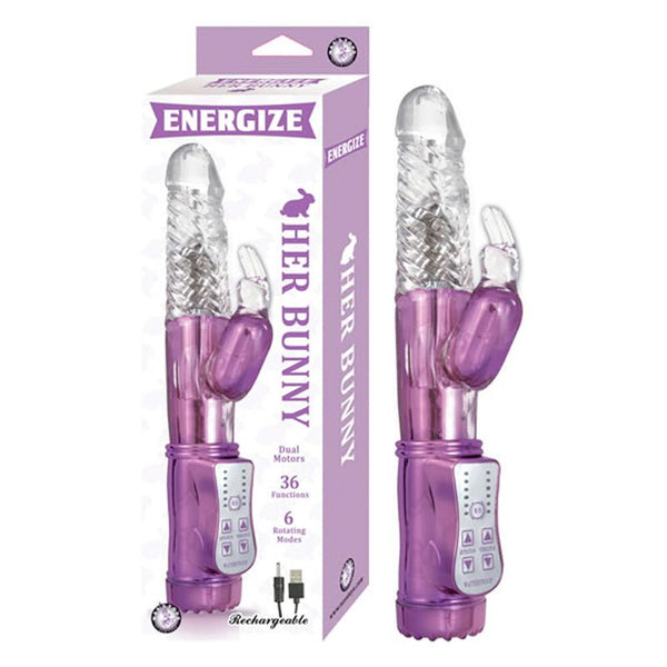 Energize Her Bunny 1 36 Function 6 Rotating Modes Dual Motor USB Rechargeable Purple - Royal Sins