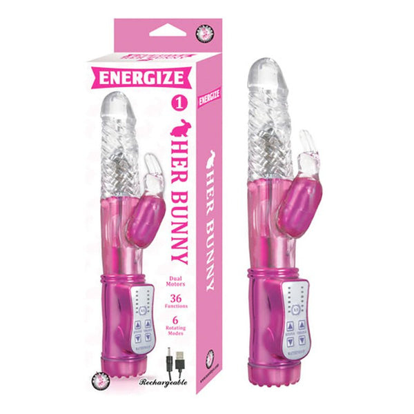 Energize Her Bunny 1 36 Function 6 Rotating Modes Dual Motor USB Rechargeable Waterproof Pink - Royal Sins