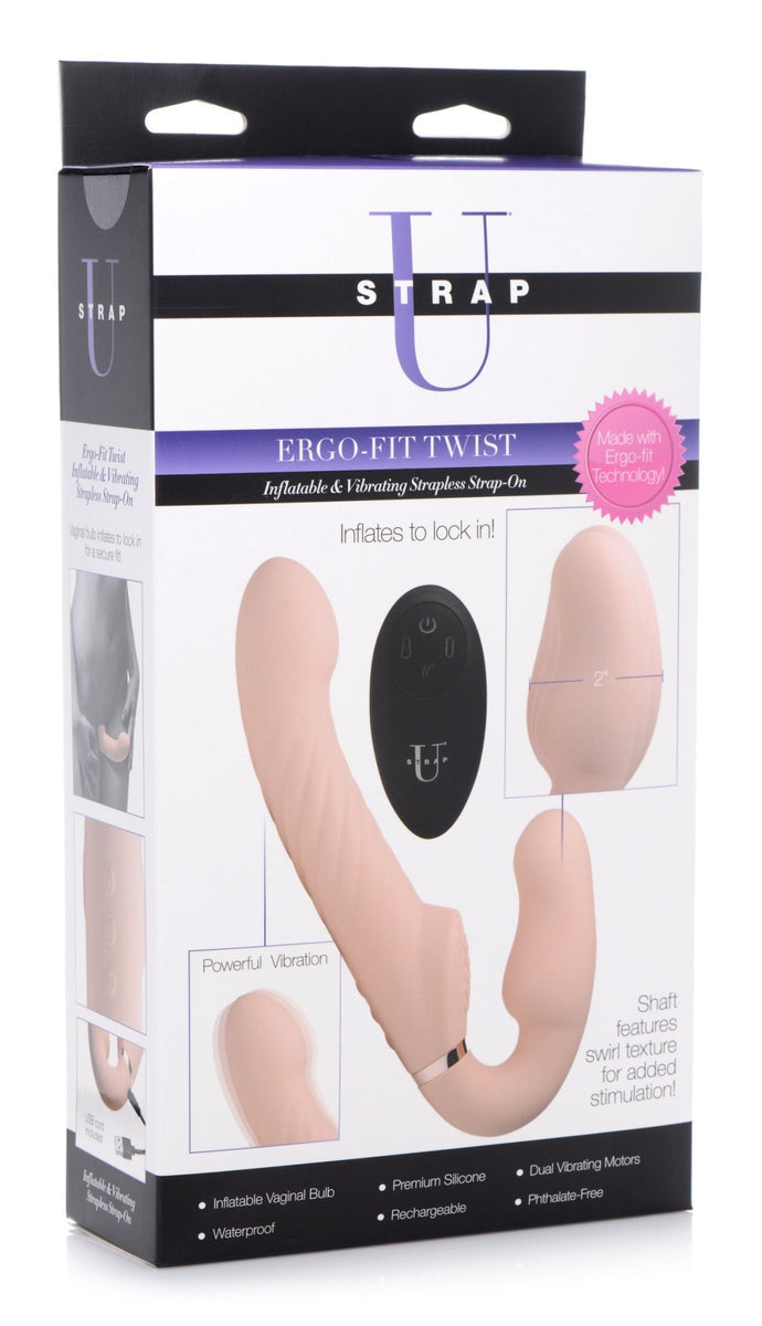 Ergo - Fit Twist Inflatable Vibrating Silicone Strapless Strap - on - Beige - Royal Sins