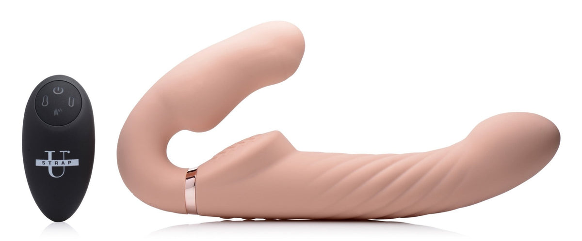 Ergo - Fit Twist Inflatable Vibrating Silicone Strapless Strap - on - Beige - Royal Sins