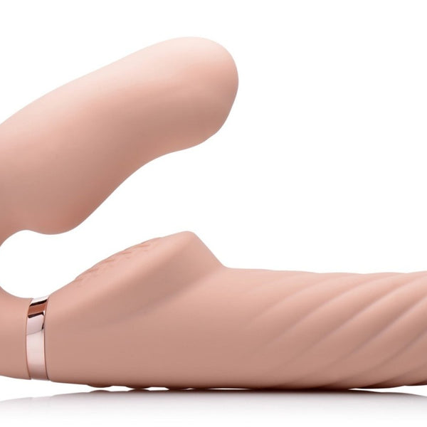 Ergo - Fit Twist Inflatable Vibrating Silicone Strapless Strap - on - Beige - Royal Sins