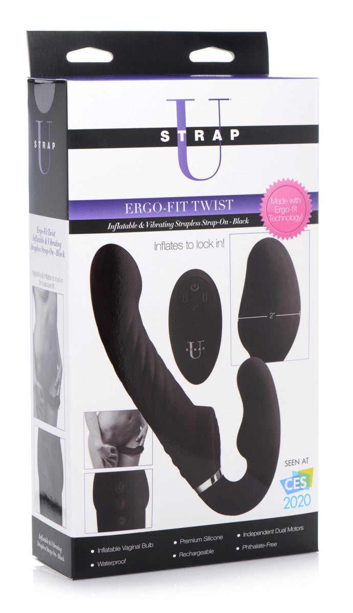 Ergo - Fit Twist Inflatable Vibrating Silicone Strapless Strap - on - Black - Royal Sins