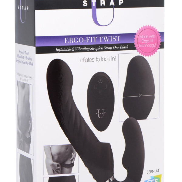 Ergo - Fit Twist Inflatable Vibrating Silicone Strapless Strap - on - Black - Royal Sins