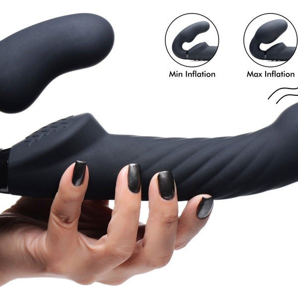 Ergo - Fit Twist Inflatable Vibrating Silicone Strapless Strap - on - Black - Royal Sins