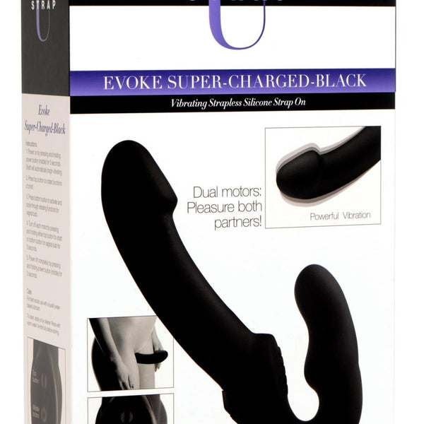 Evoke Rechargeable Vibrating Silicone Strapless Strap On - Black - Royal Sins