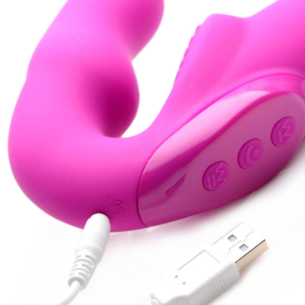 Evoke Rechargeable Vibrating Silicone Strapless Strap On - Pink - Royal Sins