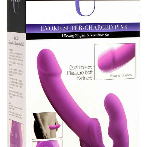 Evoke Rechargeable Vibrating Silicone Strapless Strap On - Pink - Royal Sins