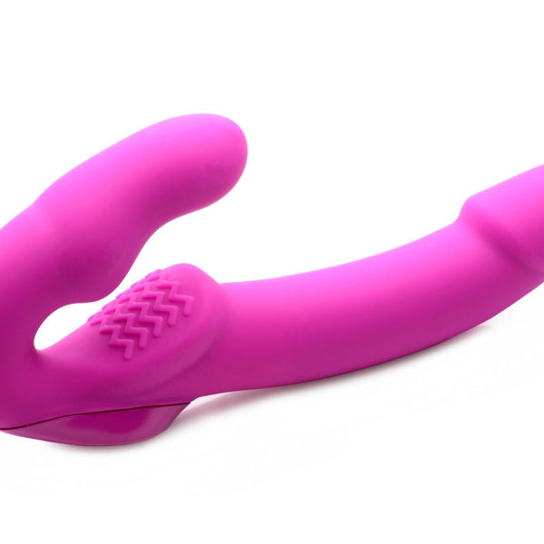 Evoke Rechargeable Vibrating Silicone Strapless Strap On - Pink - Royal Sins