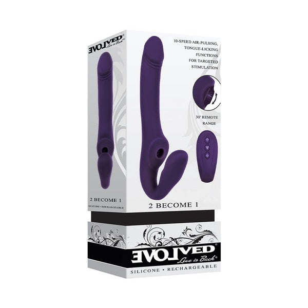 Evolved 2 Become 1 Rechargeable Remote - Controlled Silicone Strapless Strap - On With Suction Purple - Royal Sins