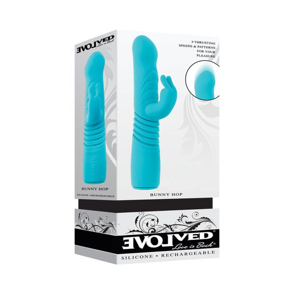 Evolved Bunny Hop Rechargeable Silicone Thrusting Rabbit Vibrator Teal - Royal Sins