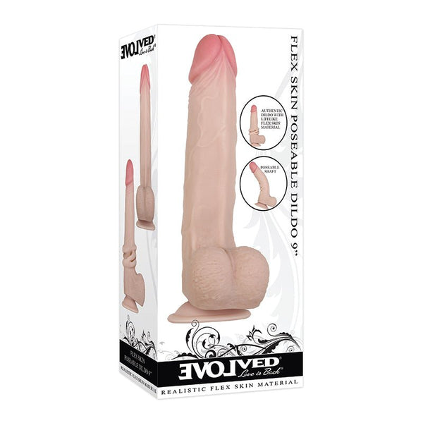 Evolved Flex Skin Realistic Poseable 9 in. Dildo With Balls Beige - Royal Sins