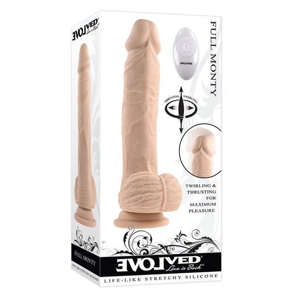 Evolved Full Monty Rechargeable Remote - Controlled Thrusting Twirling 9 in. Silicone Dildo Light - Royal Sins