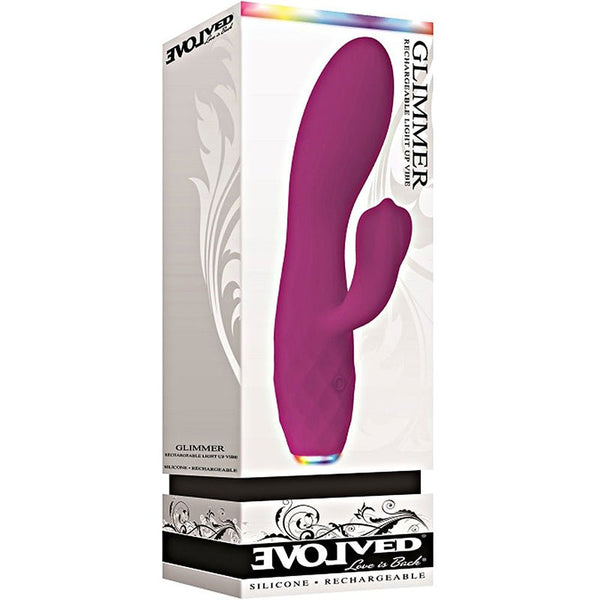 Evolved Glimmer Light - Up Rechargeable Silicone Dual Stimulator Purple - Royal Sins