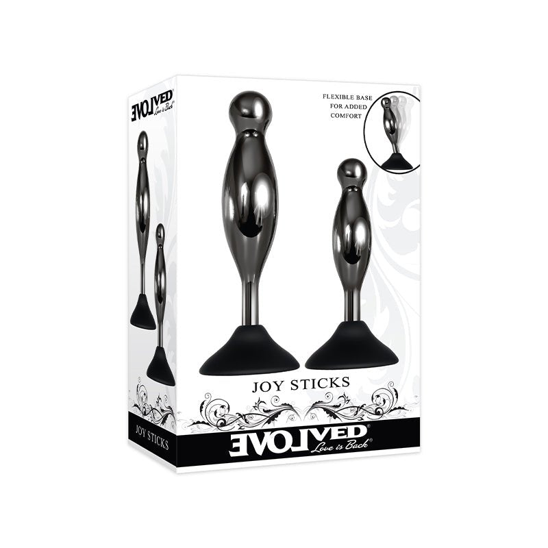 Evolved Joy Sticks 2 - Piece Metal Anal Plug With Suction Cup Base Set Black - Royal Sins