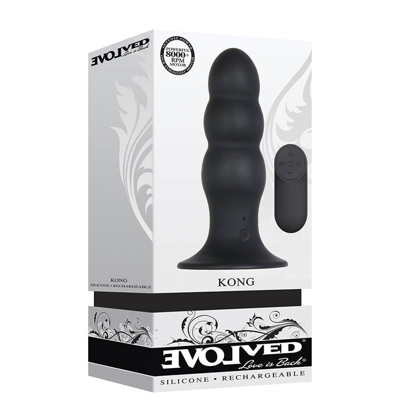 Evolved Kong Rechargeable Remote - Controlled Vibrating Silicone Anal Plug Black - Royal Sins