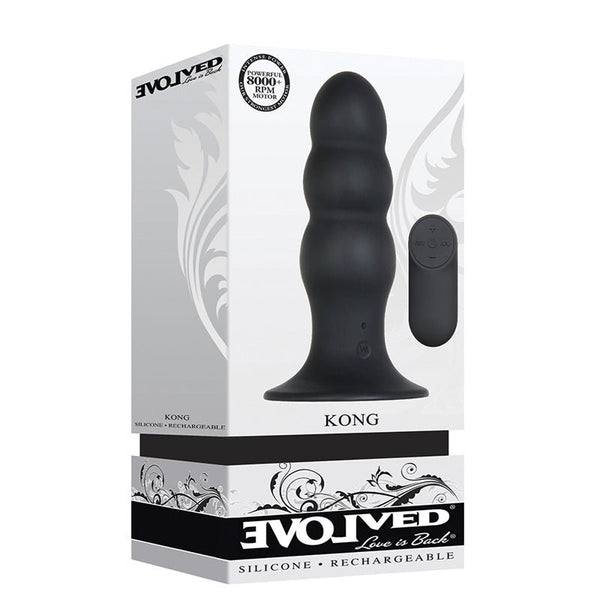 Evolved Kong Rechargeable Remote - Controlled Vibrating Silicone Anal Plug Black - Royal Sins