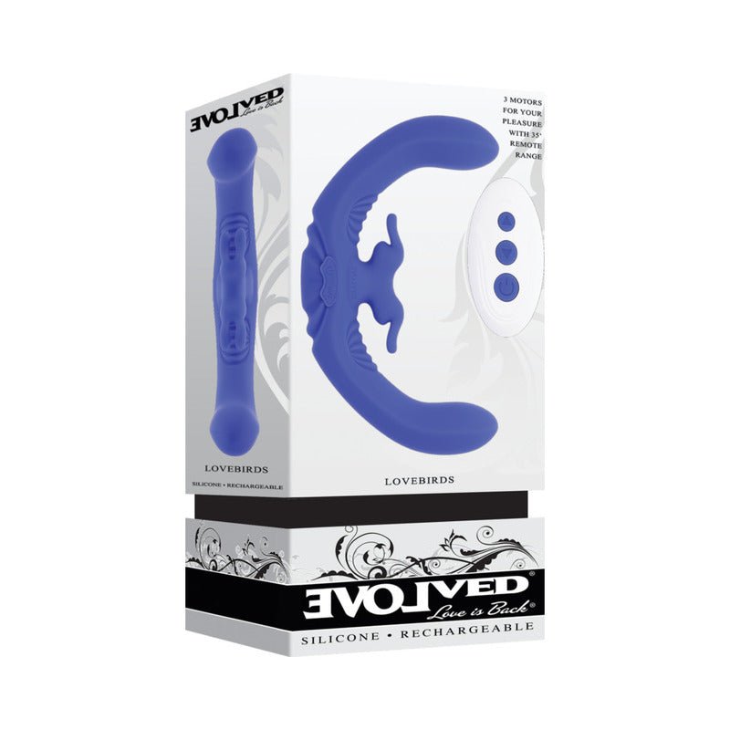 Evolved Lovebirds Rechargeable Silicone Remote - Controlled Dual - Ended Vibrator Blue - Royal Sins