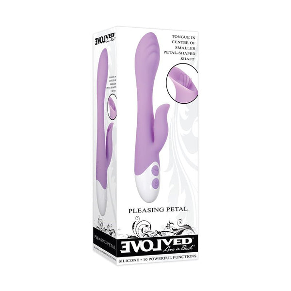 Evolved Pleasing Petal Rechargeable Silicone Flicking Dual Stimulator Light Purple - Royal Sins