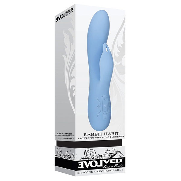 Evolved Rabbit Habbit Two Motors 8 Vibrating Functions 3 Intensity Levels Per Function USB Rechargeable Cord Included Silicone Waterproof - Royal Sins
