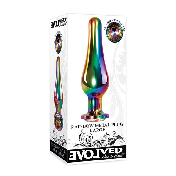 Evolved Rainbow Metal Anal Plug With Rainbow Gemstone Base Large - Royal Sins