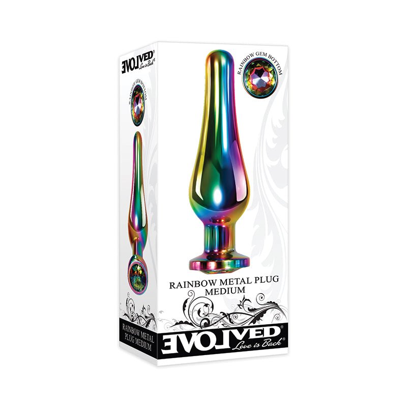 Evolved Rainbow Metal Anal Plug With Rainbow Gemstone Base Medium - Royal Sins