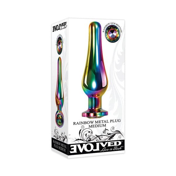 Evolved Rainbow Metal Anal Plug With Rainbow Gemstone Base Medium - Royal Sins