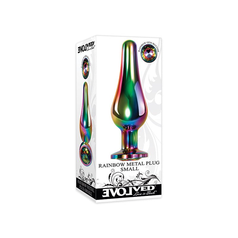 Evolved Rainbow Metal Anal Plug With Rainbow Gemstone Base Small - Royal Sins