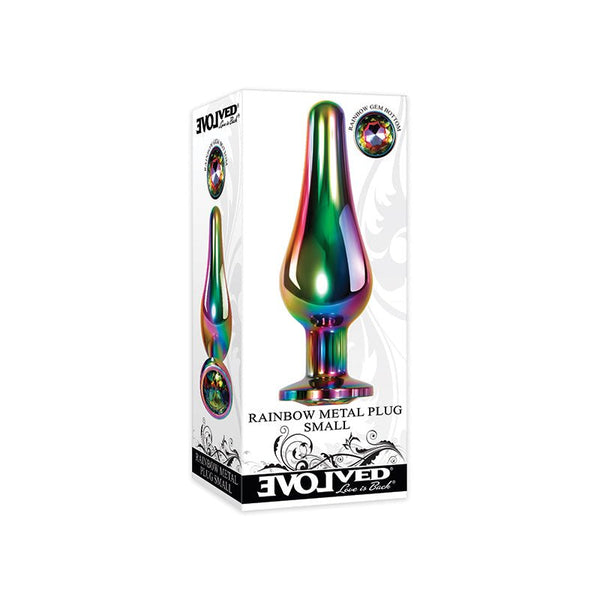 Evolved Rainbow Metal Anal Plug With Rainbow Gemstone Base Small - Royal Sins