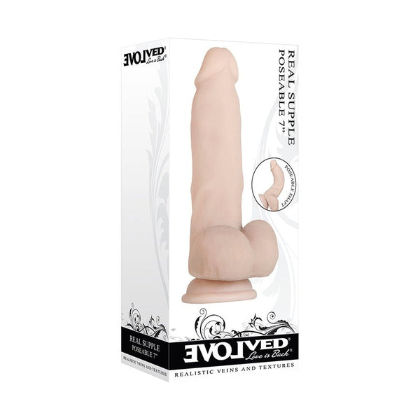 Evolved Real Supple Poseable 7 in. Realistic Dildo With Balls Beige - Royal Sins