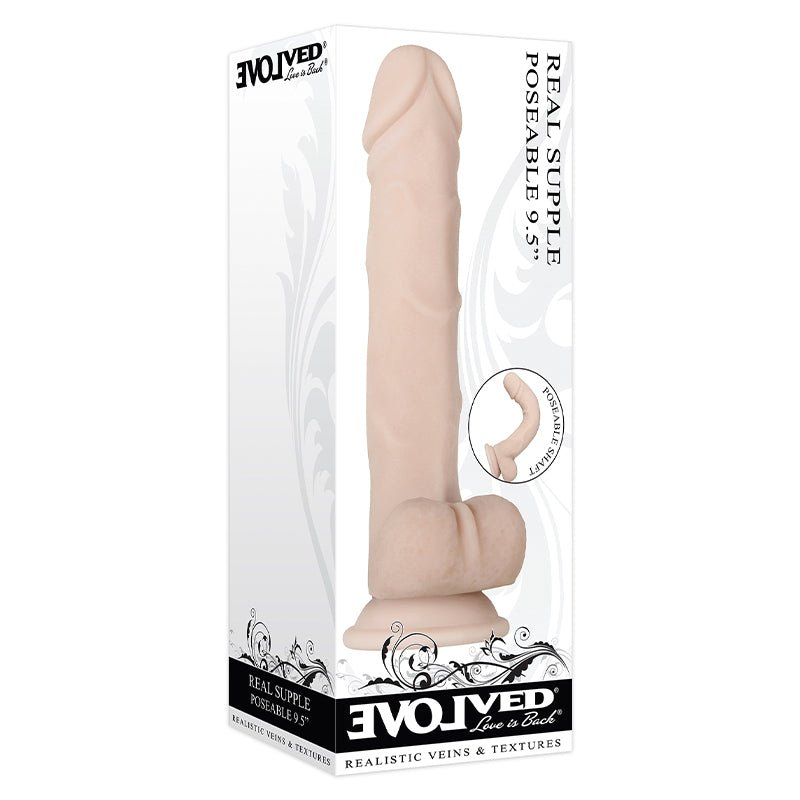 Evolved Real Supple Poseable 9.5 in. Realistic Dildo With Balls Beige - Royal Sins